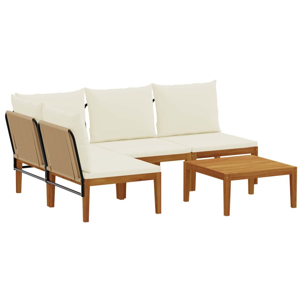 5 pc bois d'acacia massif et corde naturel