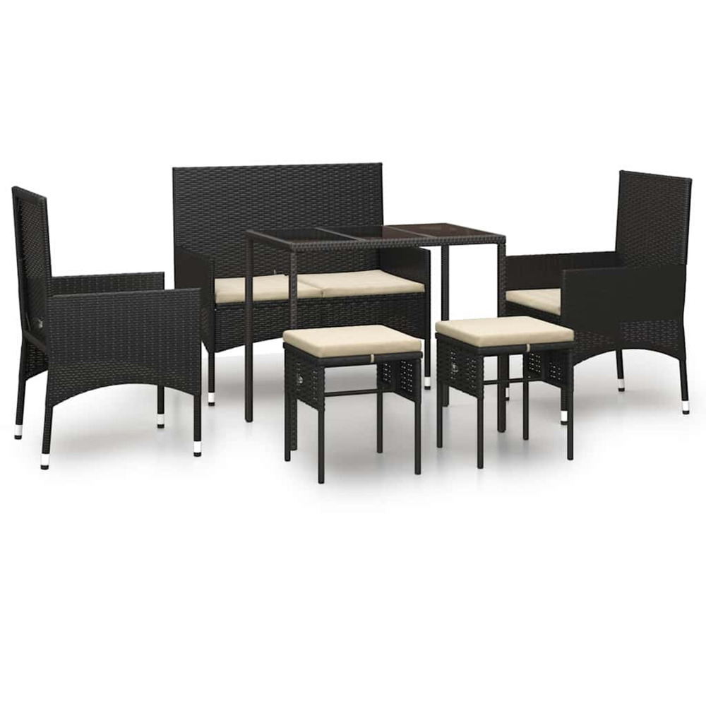Salon de jardin 6 pcs avec coussins noir résine tressée