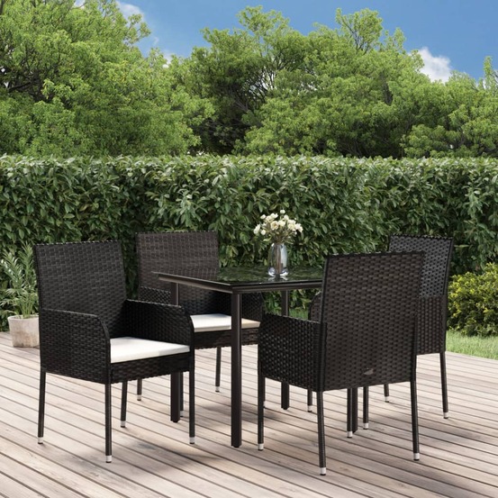 Ensemble à manger de jardin coussins 5pcs noir résine tressée