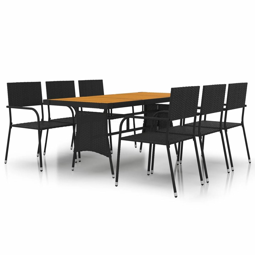 Mobilier à dîner d'extérieur 7 pcs résine tressée noir