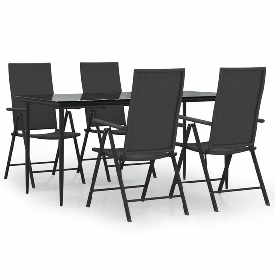 Ensemble à manger de jardin 5 pcs noir résine tressée