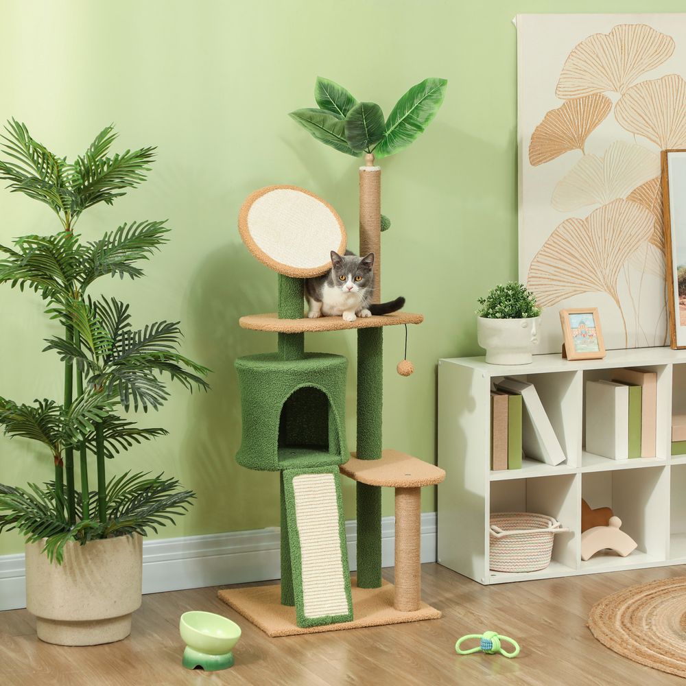 Arbre à chat design naturel sisal et peluche griffoir avec cachette jouet vert 139cm - comfortxl pet living