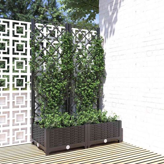 Jardinière avec treillis pp pour plantes grimpantes jardin balcon noir 80x40x121,5 cm