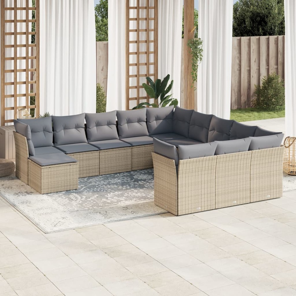 Salon de jardin avec coussins 12 pcs beige résine tressée
