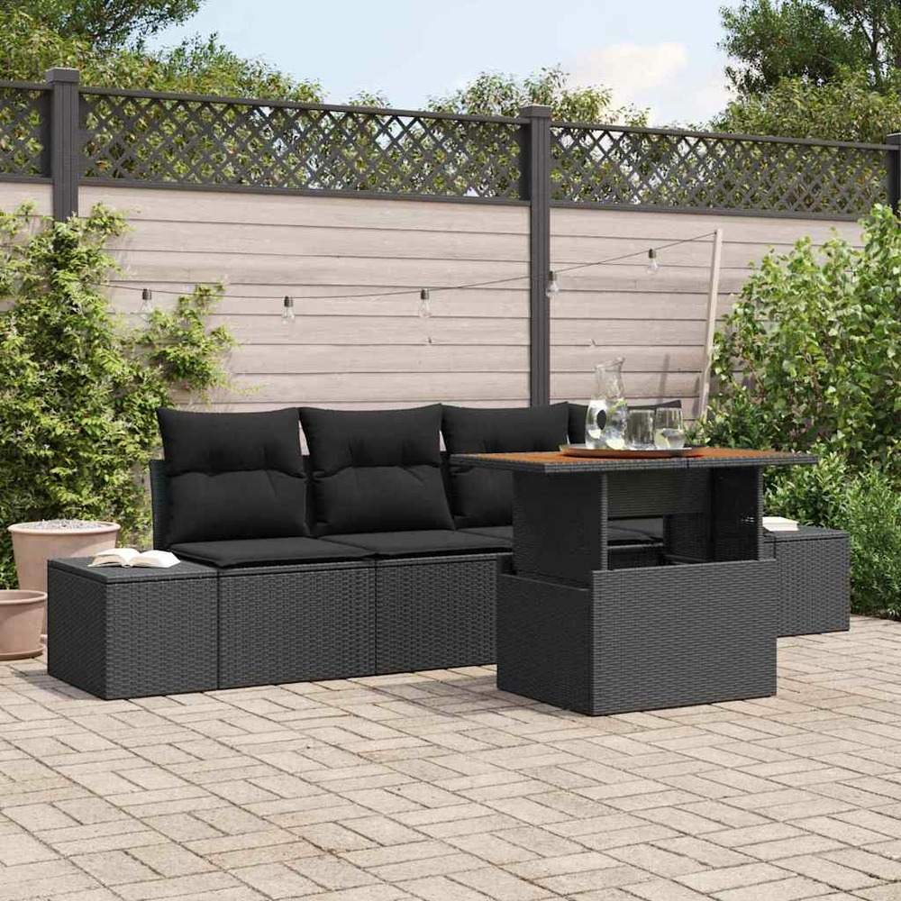Ensemble de canapé de jardin 5 pcs noir poly rotin