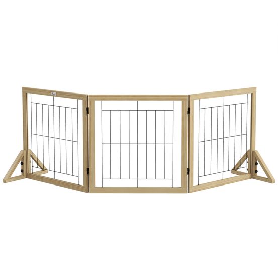Barrière de sécurité en bois pour chien pliable et extensible 210x70cm naturel - comfortxl pet living