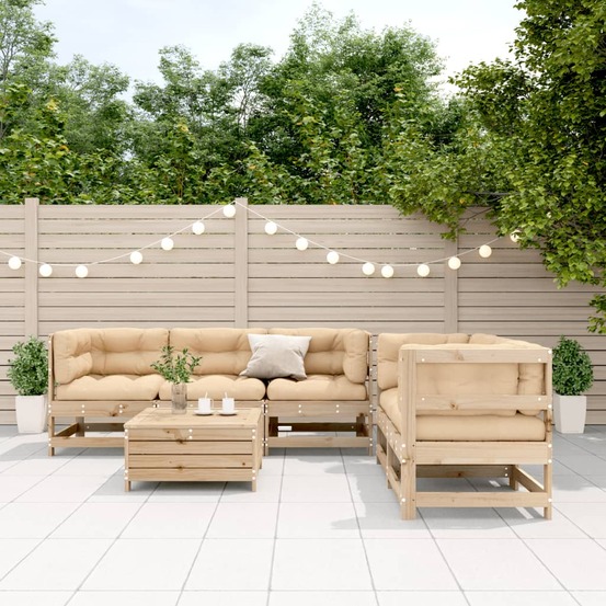 Salon de jardin 6 pcs avec coussins bois de pin massif