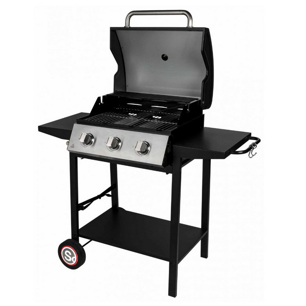 Barbecue gaz sur pied 3 feux 10.500w noir - 335541
