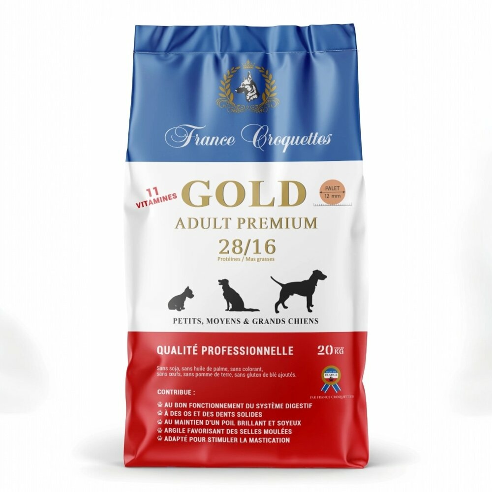 Croquette pour chien adulte gold adult premium 28/16 – 1,5kg – adulte toute race/taille– france croquettes