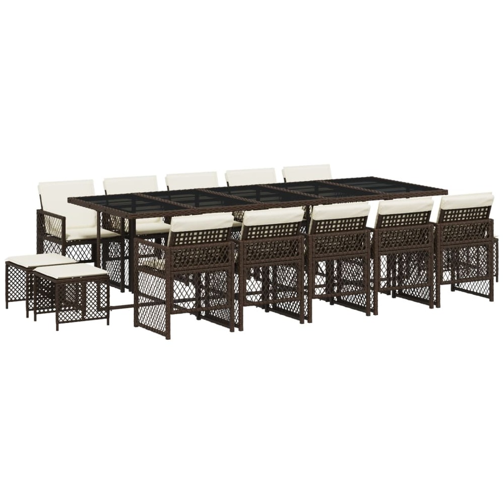 Ensemble à manger de jardin avec coussins 15 pcs marron rotin