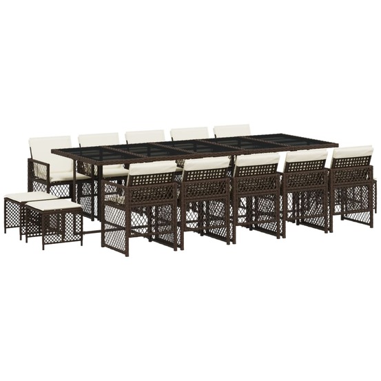 Ensemble à manger de jardin avec coussins 15 pcs marron rotin
