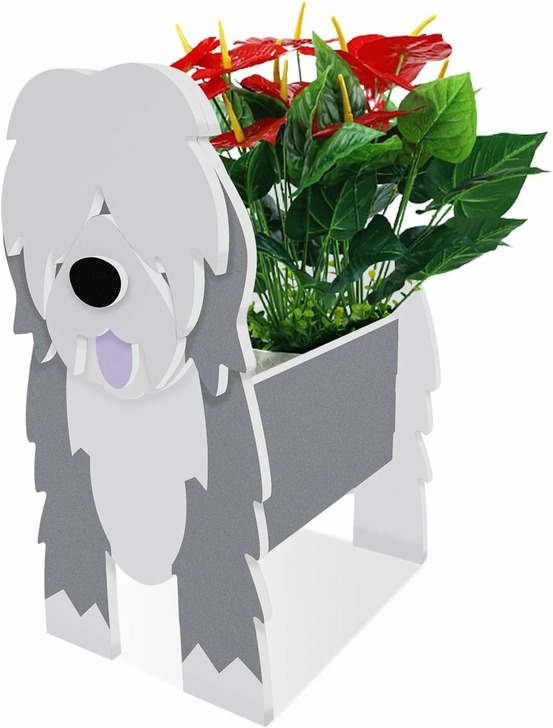 Pot de fleurs décoratif en forme de chien de berger anglais