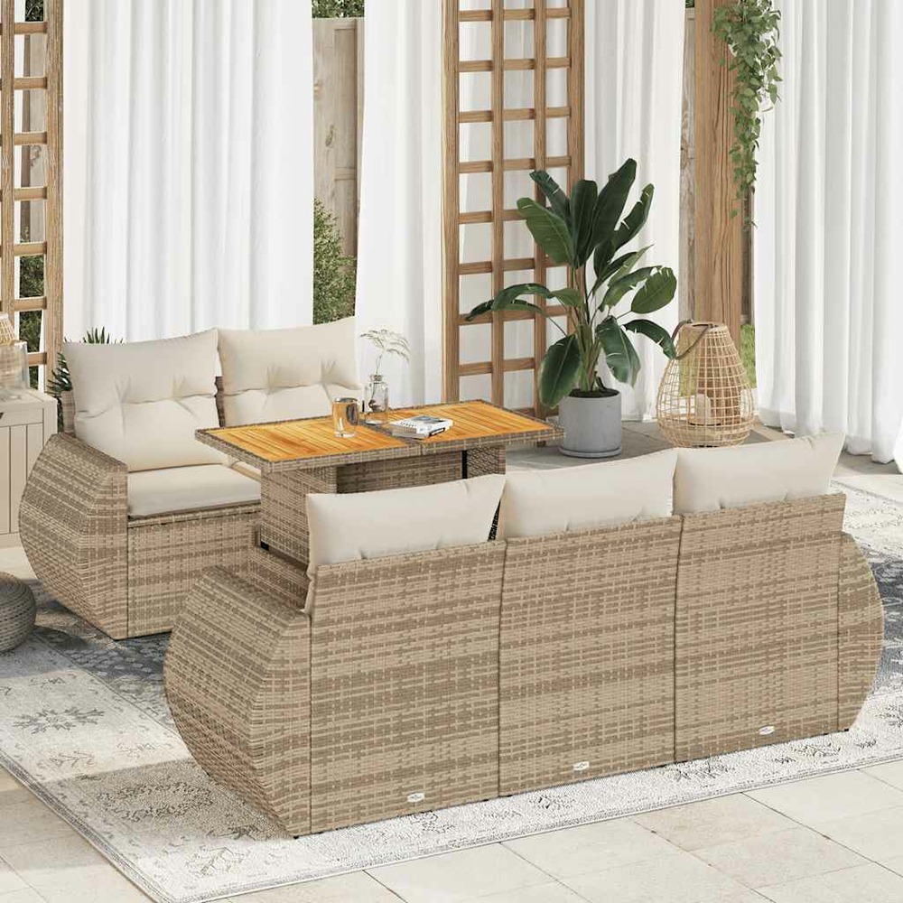 Salon de jardin avec coussins 6 pcs beige résine tressée