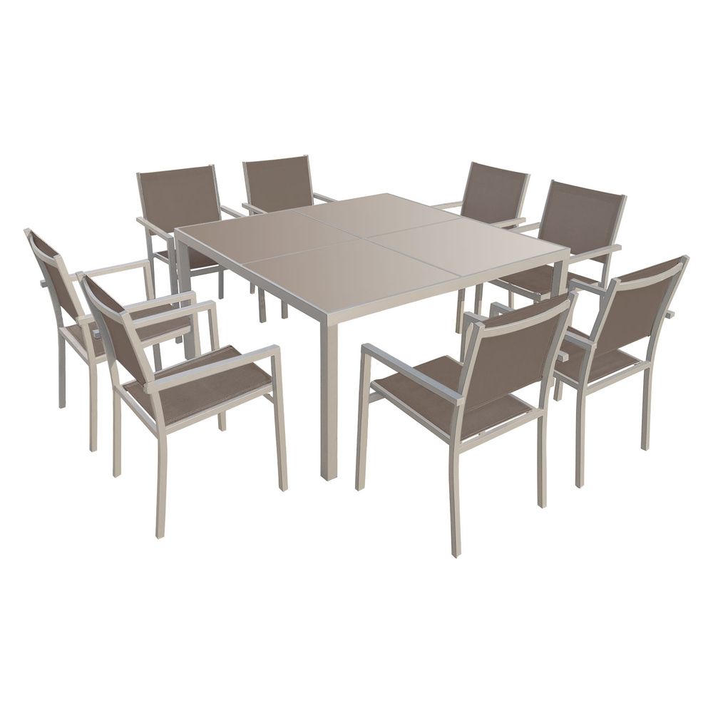 Salon de jardin cagliari en textilène taupe 8 places - aluminium taupe