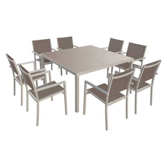 Salon de jardin cagliari en textilène taupe 8 places - aluminium taupe