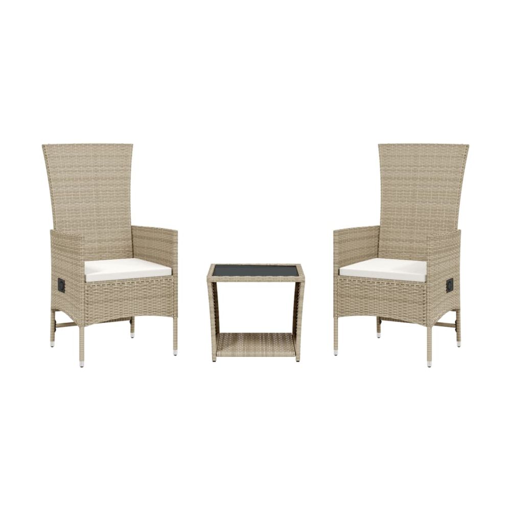 Ensemble à manger de jardin et coussins 3 pcs beige poly rotin