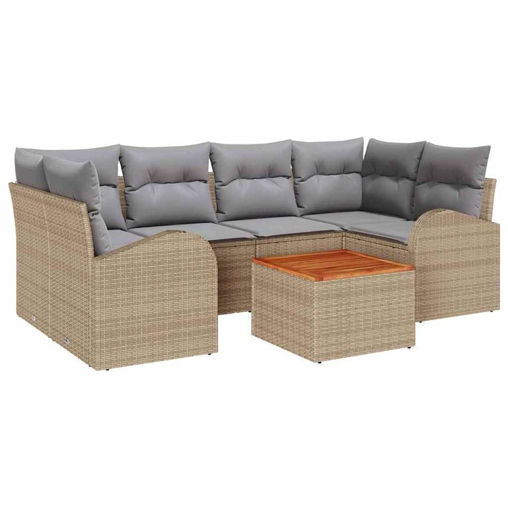 Ensemble de canapé de jardin 7 pc beige et gris clair polyrotin