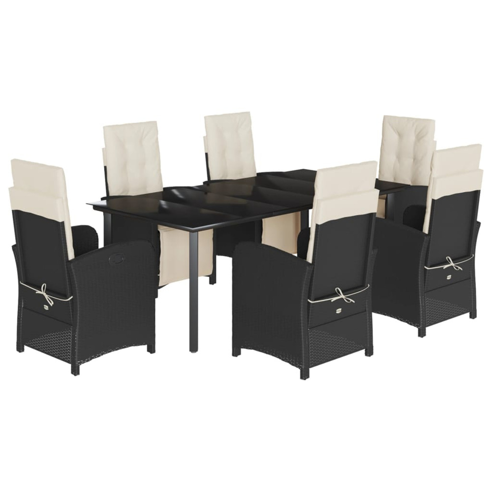 Ensemble à manger de jardin coussins 7pcs noir résine tressée