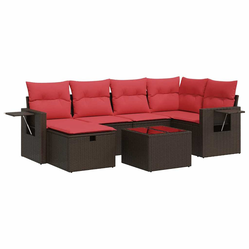 Salon de jardin avec coussins 7 pcs marron résine tressée