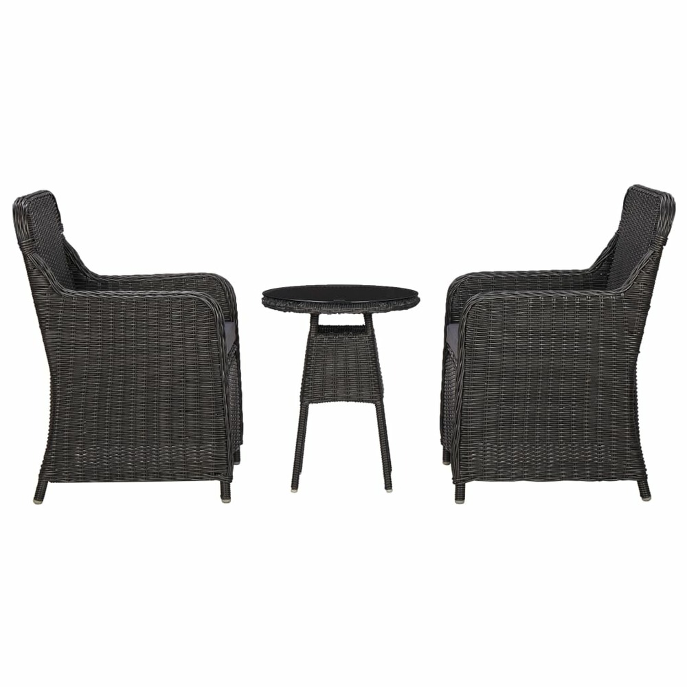 Mobilier de bistro 3 pcs avec coussins résine tressée noir