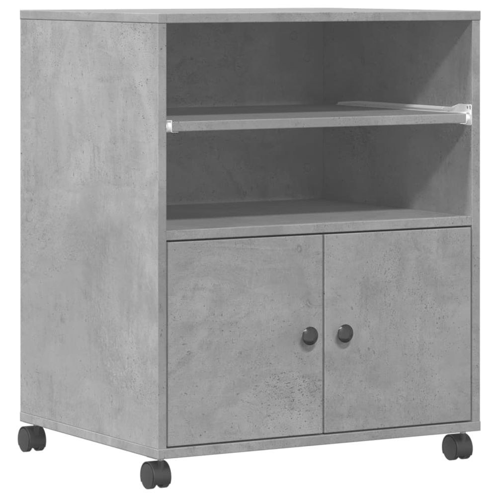 Support d'imprimante avec roulettes gris béton 60x48x74 cm