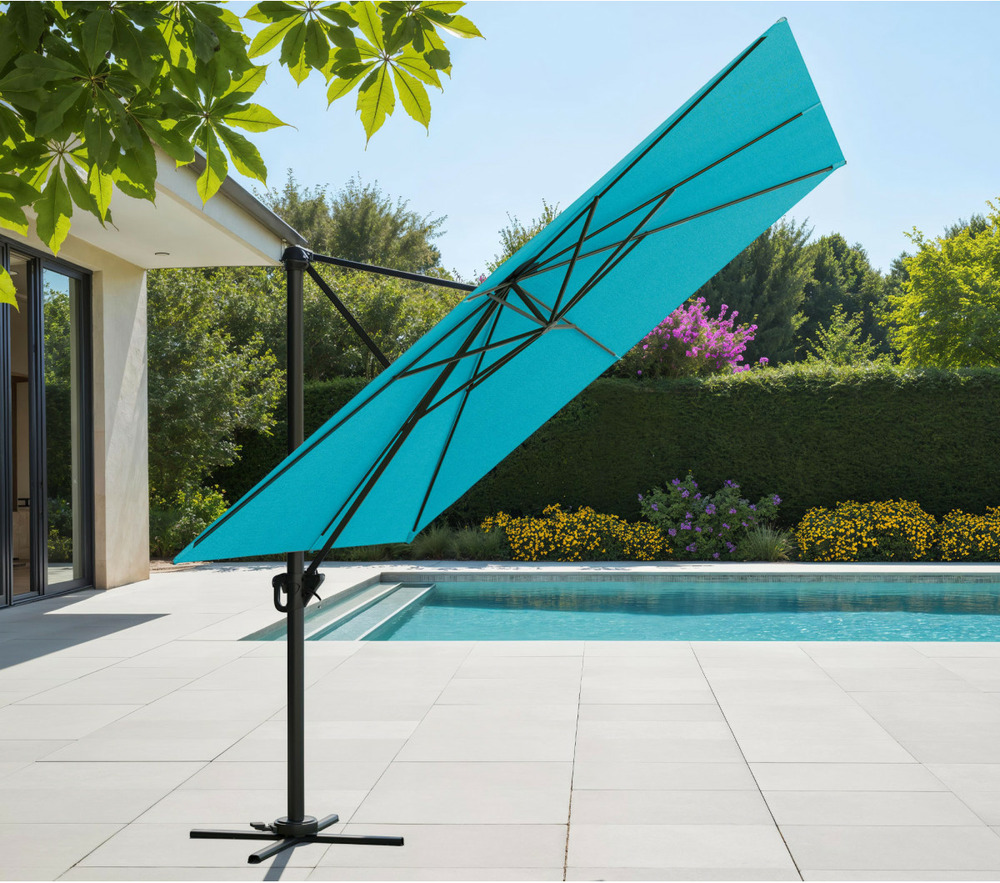 Parasol déporté 3x3m - bleu canard - sunking