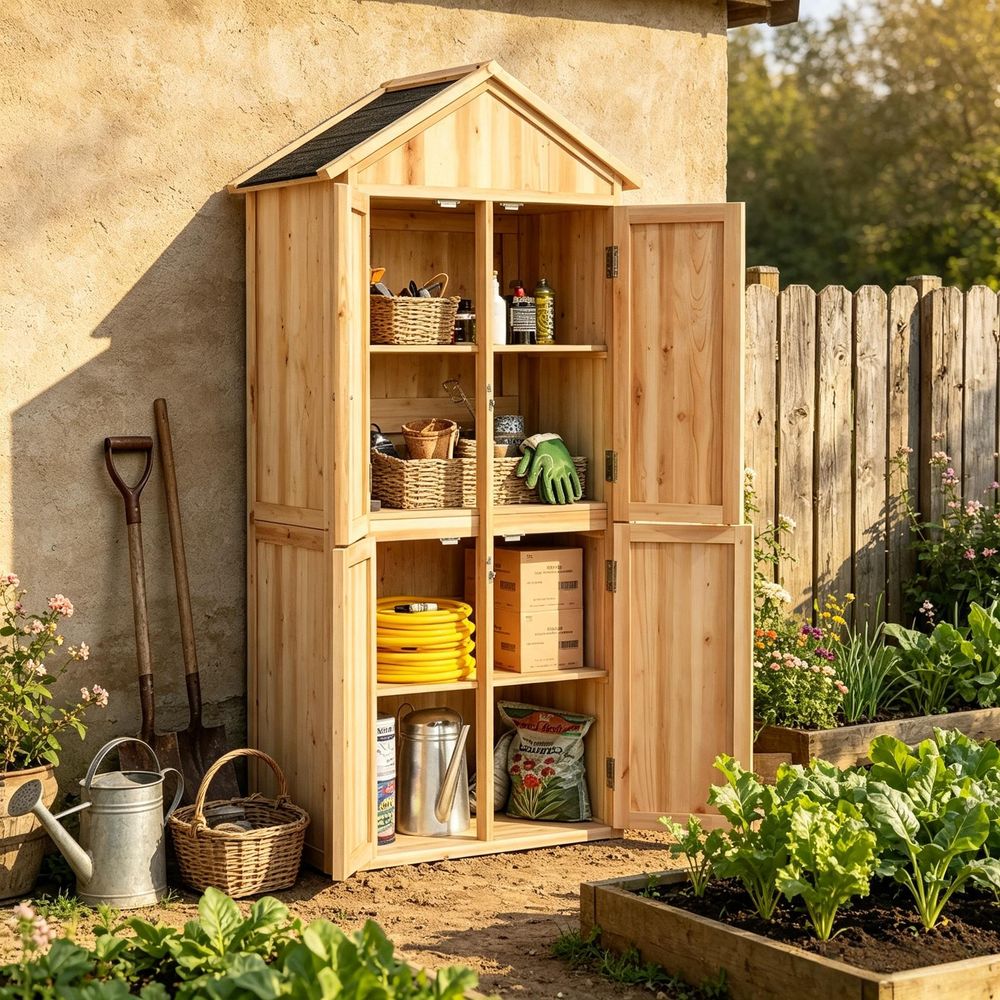 Armoire de jardin haute en bois de sapin 82 x 50 x 190 cm rangement extérieur - comfortxl outdoor living