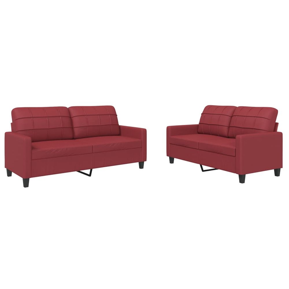 Ensemble de canapés 2 pcs et coussins rouge bordeaux similicuir