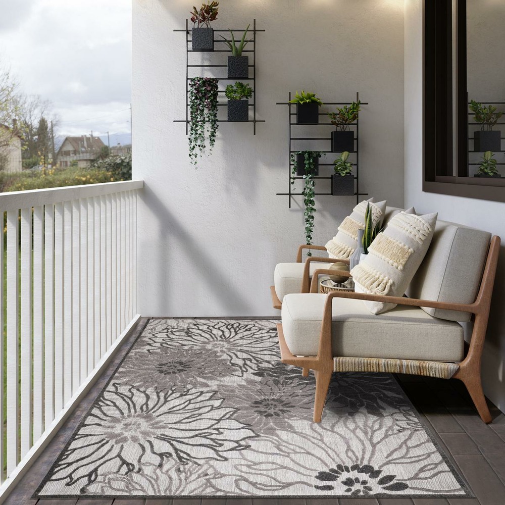 Tapis extérieur ø150cm rond tissé kilim gris clair chimeka