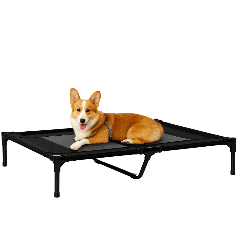 Lit surélevé chien chat camp textilène respirant extérieur 92x76x18cm noir - comfortxl outdoor living