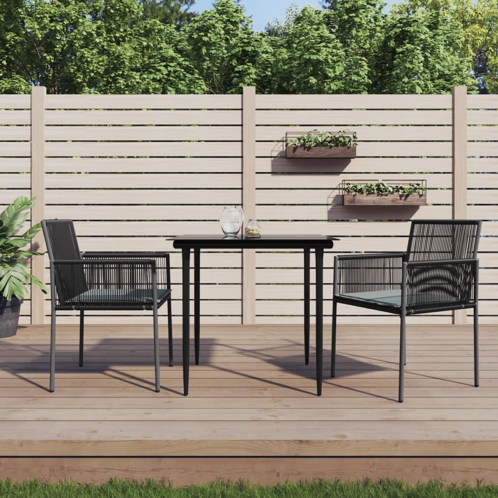 Ensemble à manger de jardin coussins 3 pcs noir rotin et acier