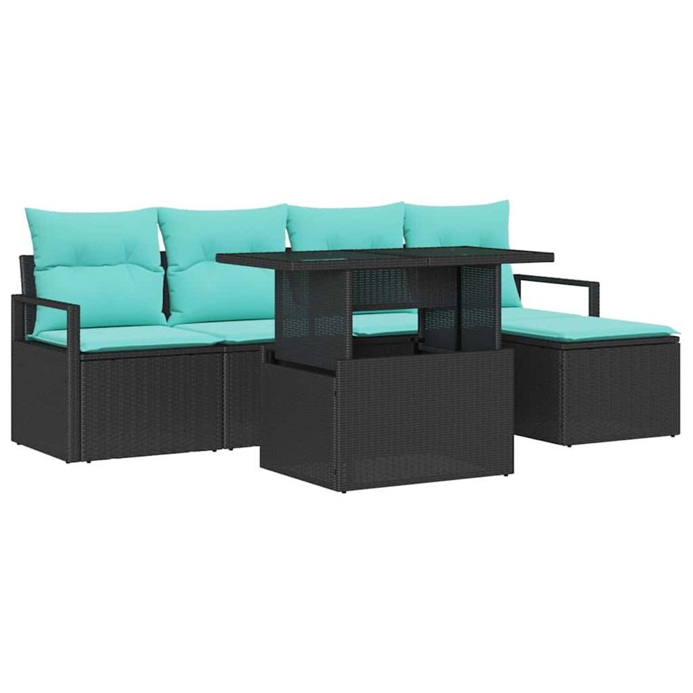 Ensemble de canapé de jardin 6 pc noir et bleu polyrotin