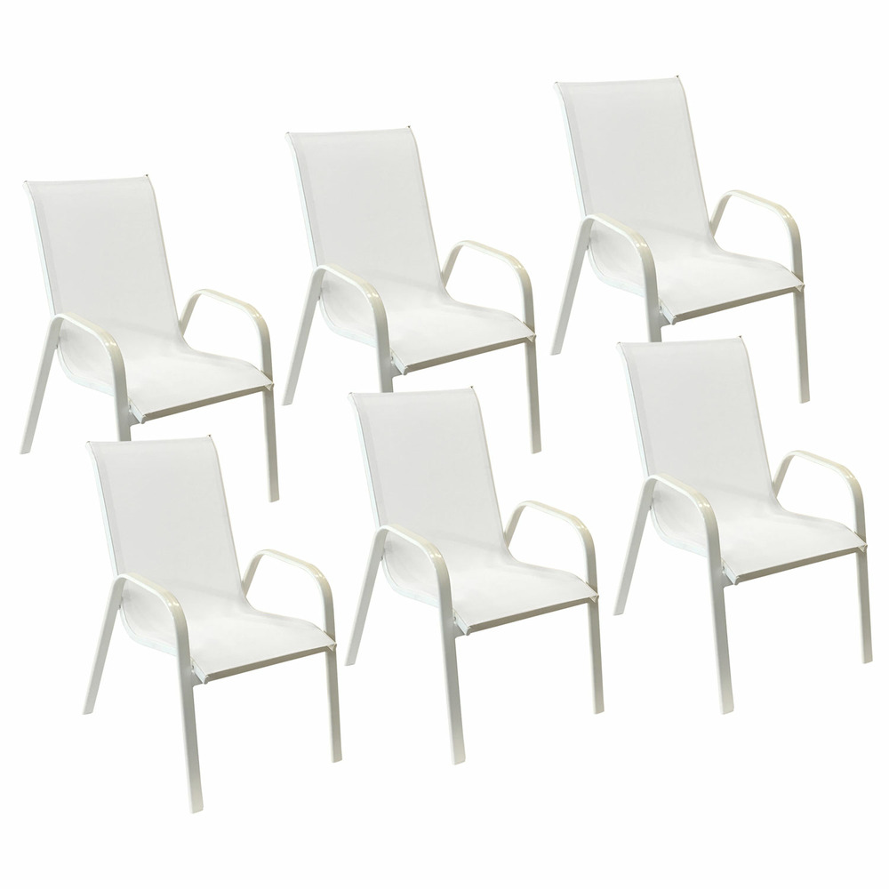 Lot de 6 chaises marbella en textilène blanc - aluminium blanc