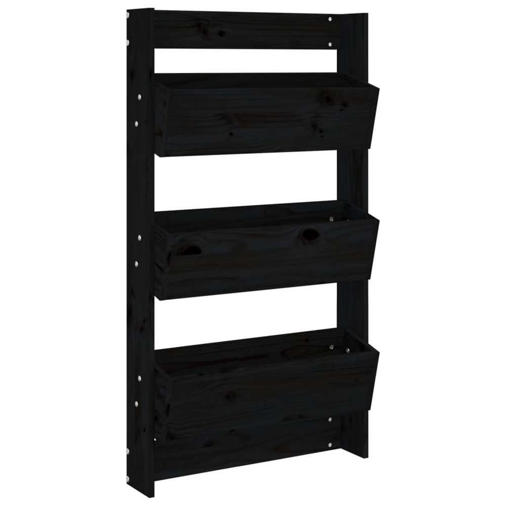 Jardinière d'extérieur murale 3 niveaux 60x18,5x110 cm noir bois pin massif