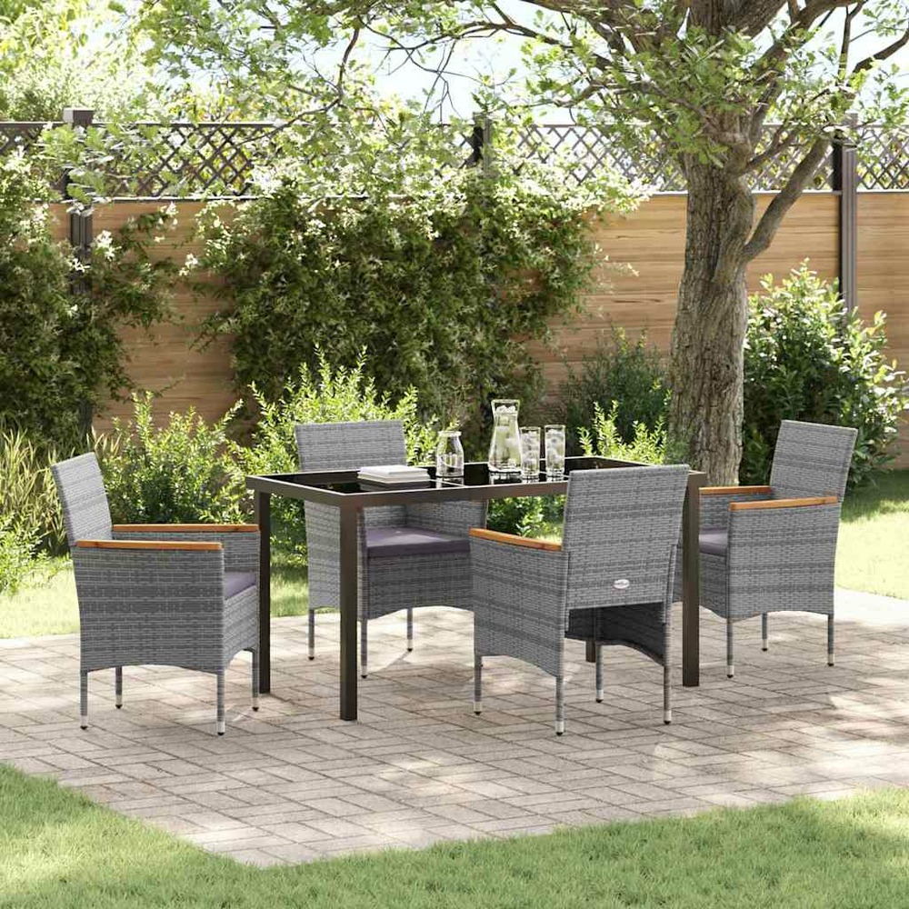 Ensemble de salle à manger pour jardin 5 pcs gris polyrotin