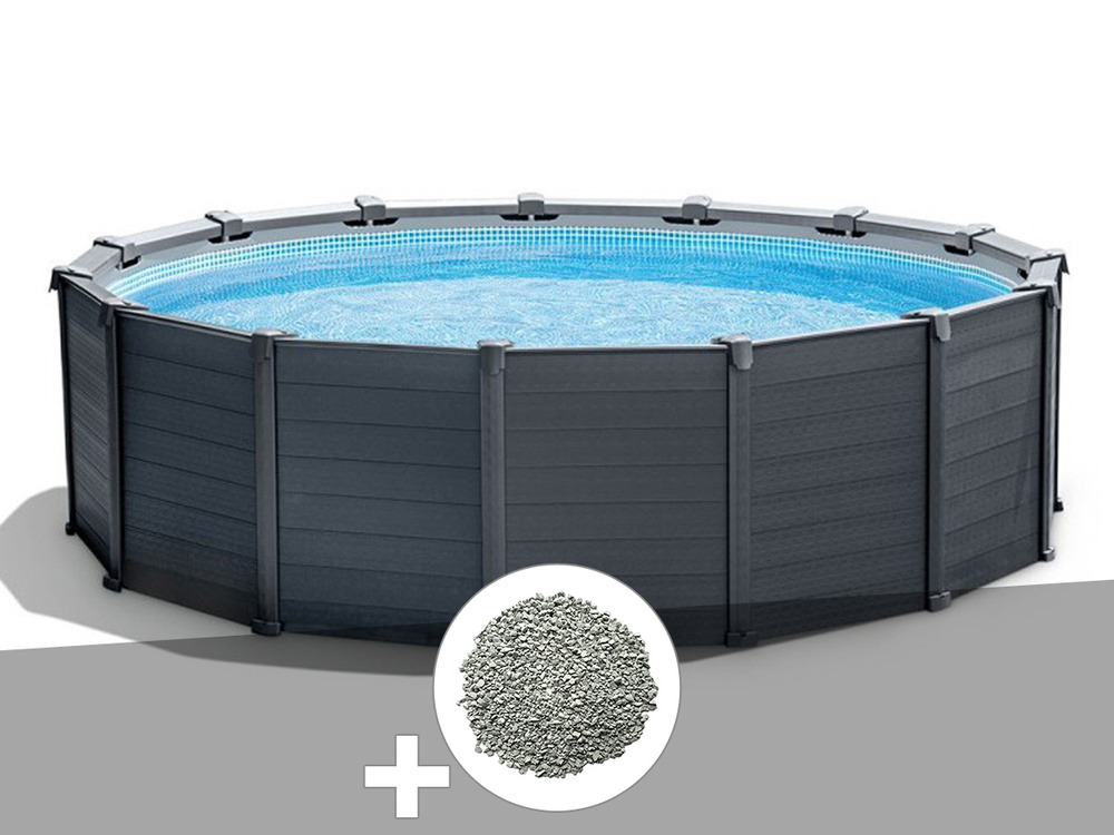 Kit piscine tubulaire graphite ronde 4,78 x 1,24 m + 10 kg de zéolite