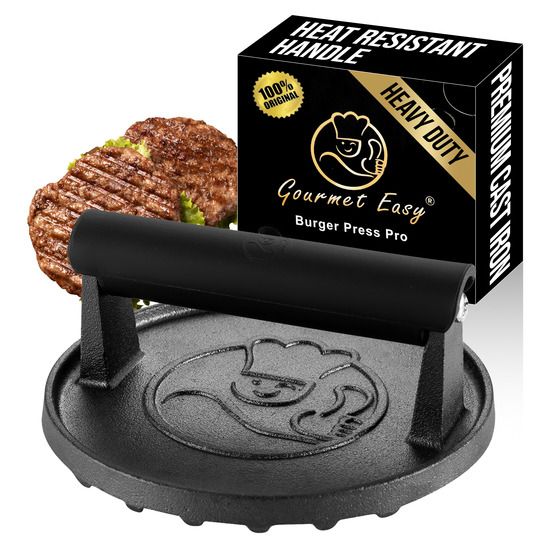 Presse burger avec manche résistant à la chaleur écrase burger fonte 2 lb