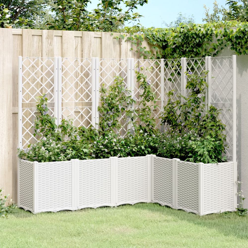 Jardinière treillis modulable pp aspect rotin jardin terrasse blanc 160x120cm