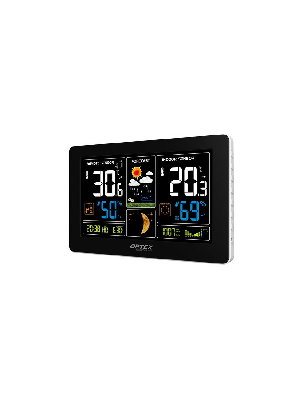 Station météo radio controlée écran couleur avec sonde exterieure et chargeur usb - optex