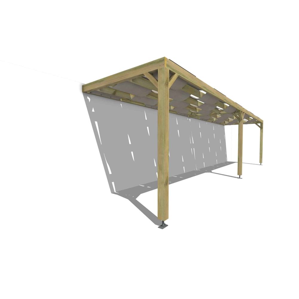 Pergola bois • 10m x 2m • adossée • sens largeur • voilage semi-transparent inclus • livraison comprise