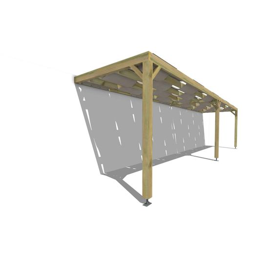 Pergola bois • 10m x 2m • adossée • sens largeur • voilage semi-transparent inclus • livraison comprise