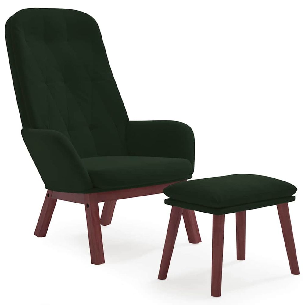 Chaise de relaxation avec repose-pied vert foncé velours