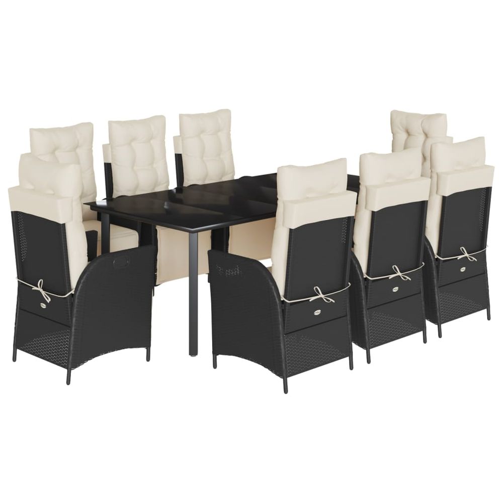 Ensemble à manger de jardin 9pcs coussins noir résine tressée