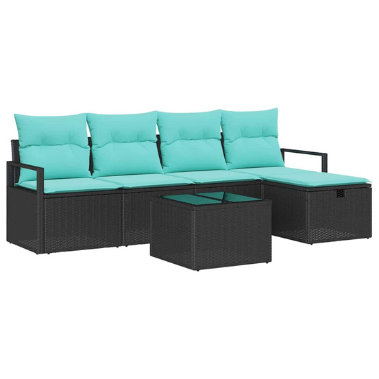 Ensemble de canapés 6 pcs noir et turquoise polyrotin