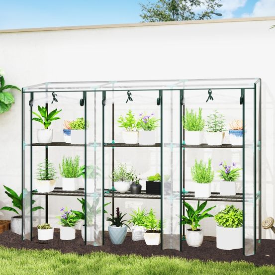 Serre de jardin acier et pvc transparent 215 x 46 x 151 cm 9 étagères 3 portes - comfortxl outdoor living