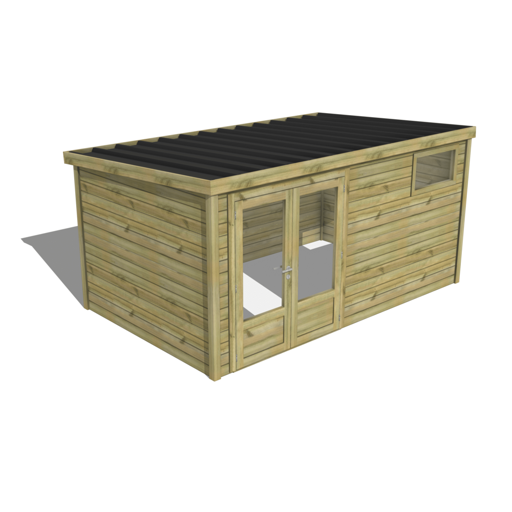 Abri de jardin bois pin traité autoclave 27mm - essentiel - 4,34x2,64m / 11m2 - bac acier - abri français