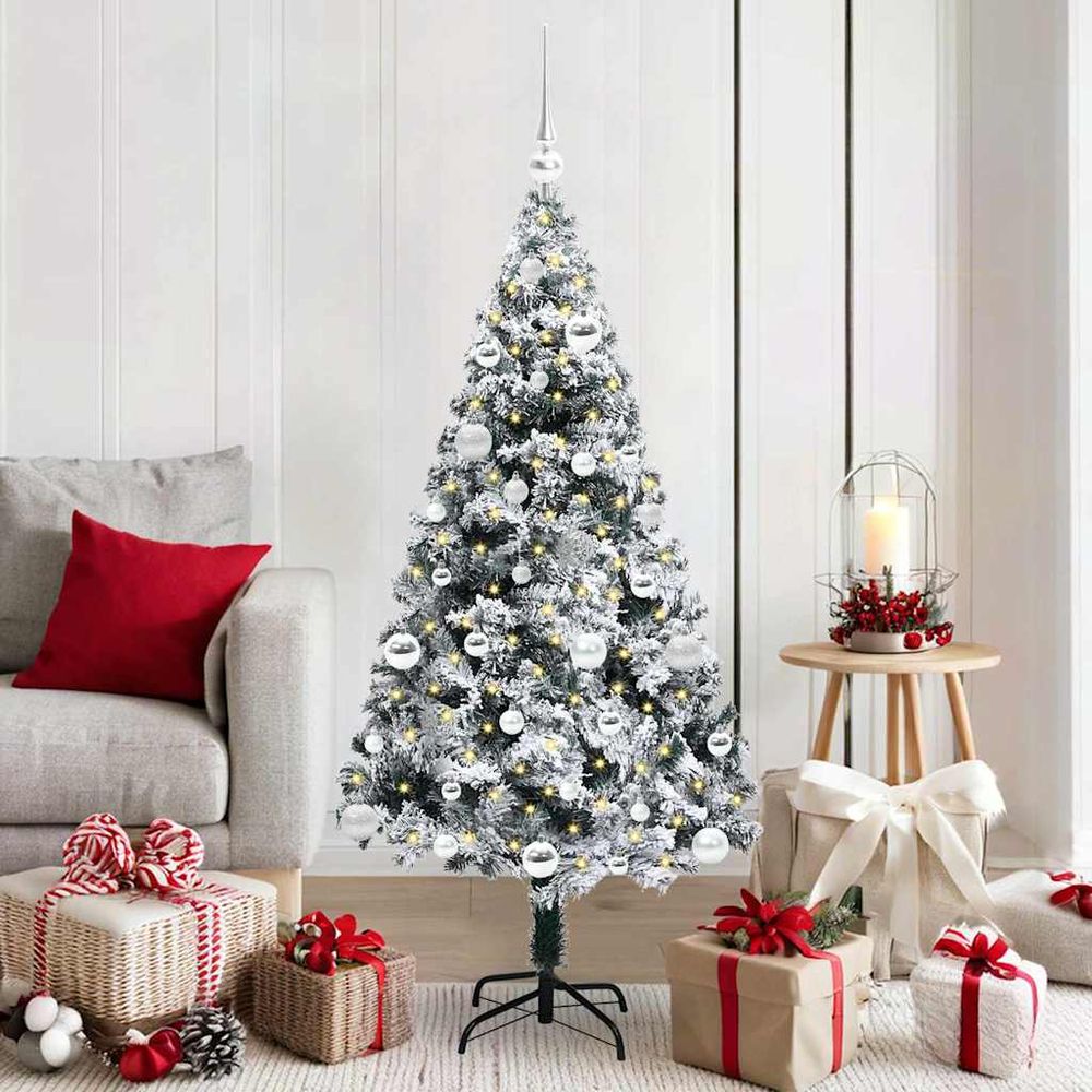 Arbre de noël artificiel 1,50m vert, prêt à décorer avec lumières led et 61 boules incluses