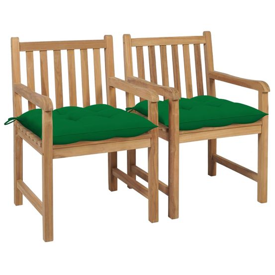 Chaises de jardin lot de 2 et coussins vert bois de teck massif