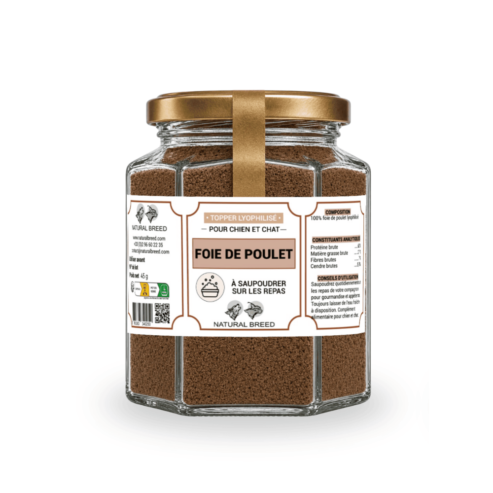 Topper lyophilisé 100 % foie de poulet pour chien et chat – complément alimentaire naturel – appétence