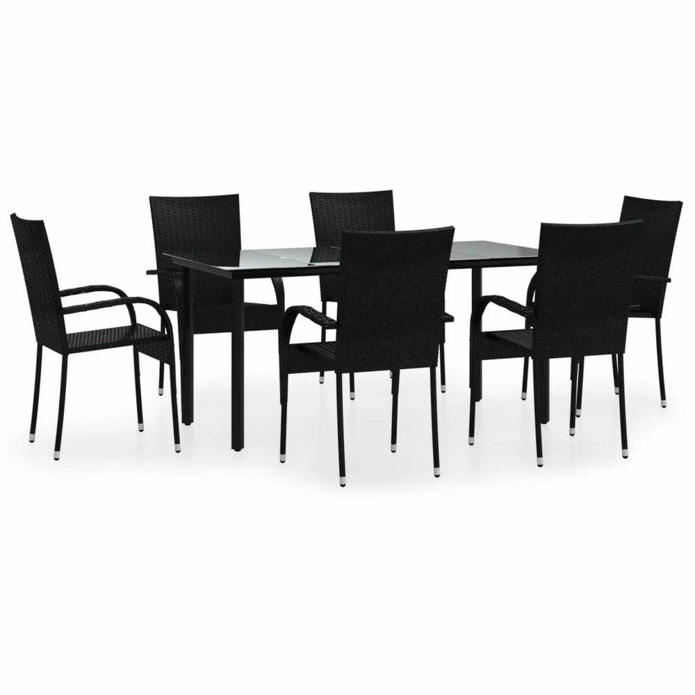 Ensemble à manger de jardin 7 pcs noir résine tressée